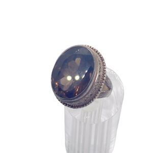 Women's Artisan Silver Tone Dark Brown Gemstone Oval Cut Cocktail Ring size 7